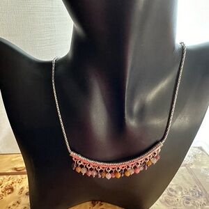 Brighton Silvertone Ornate Collar Pink Figaro Dangling Bead Necklace
